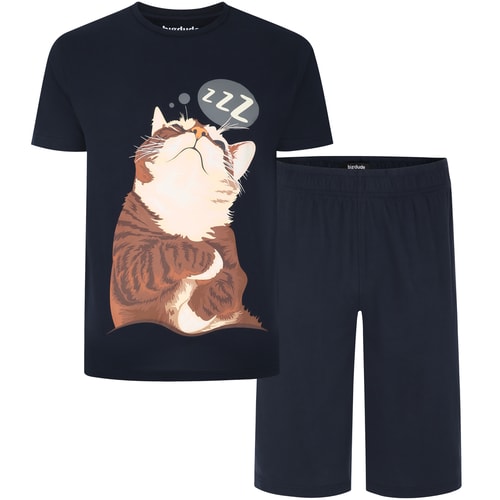 Bigdude Sleeping Cat Print Pyjama Set Navy